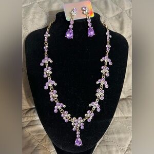 Purple Crystal Necklace & Earrings Set
